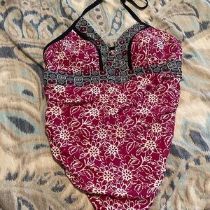 Merona Red and White Floral Swimsuit